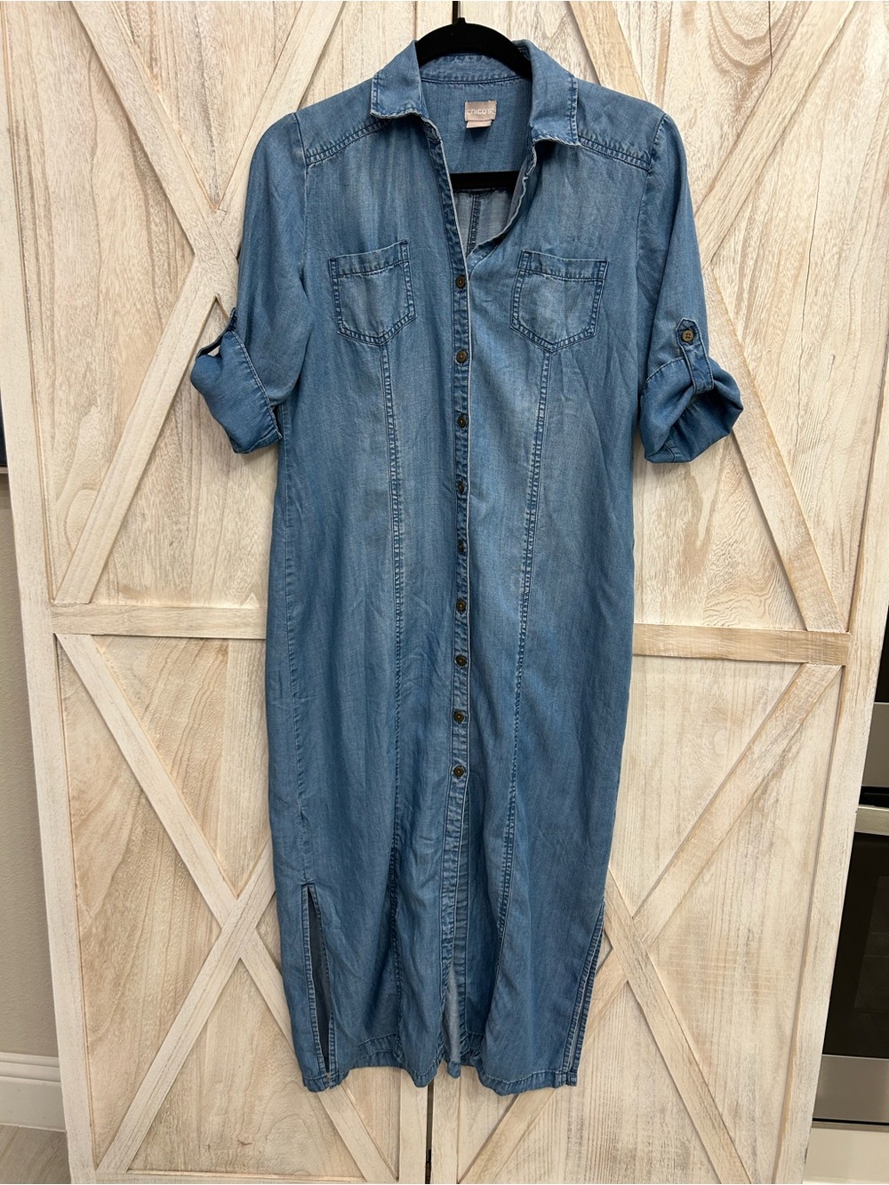 Chico's Blue Denim Midi Shirt Dress